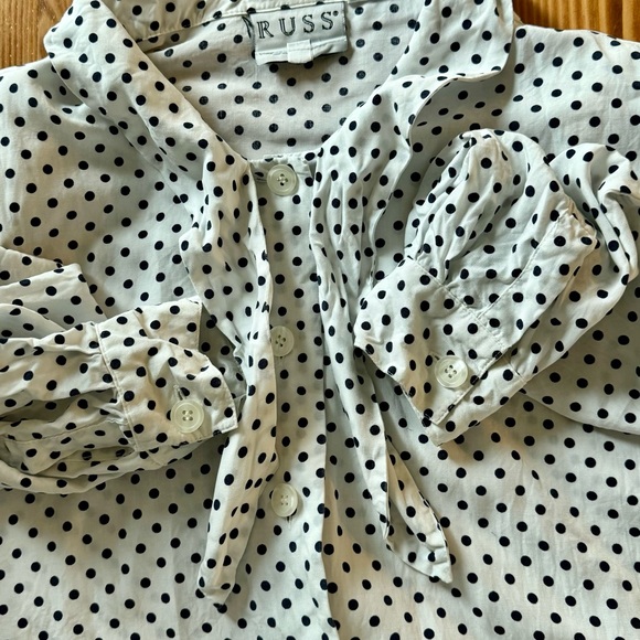 Vintage 80’s RUSS Polka-Dot Tie-Neck Blouse - Picture 7 of 10
